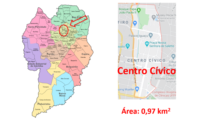 Mapa do bairro Centro Cívico de Curitiba (PR).