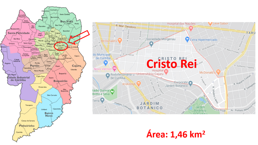 Mapa do bairro Cristo Rei em Curitiba (PR).