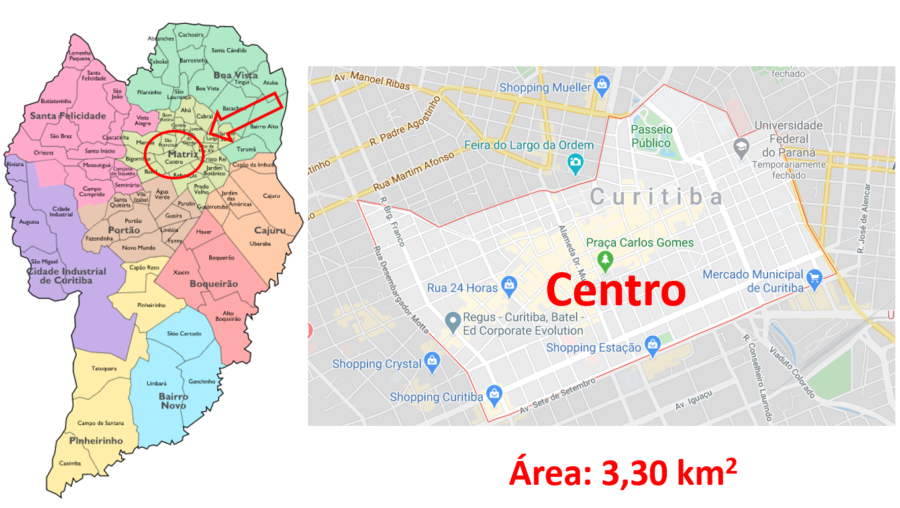 Mapa do Centro de Curitiba (PR).