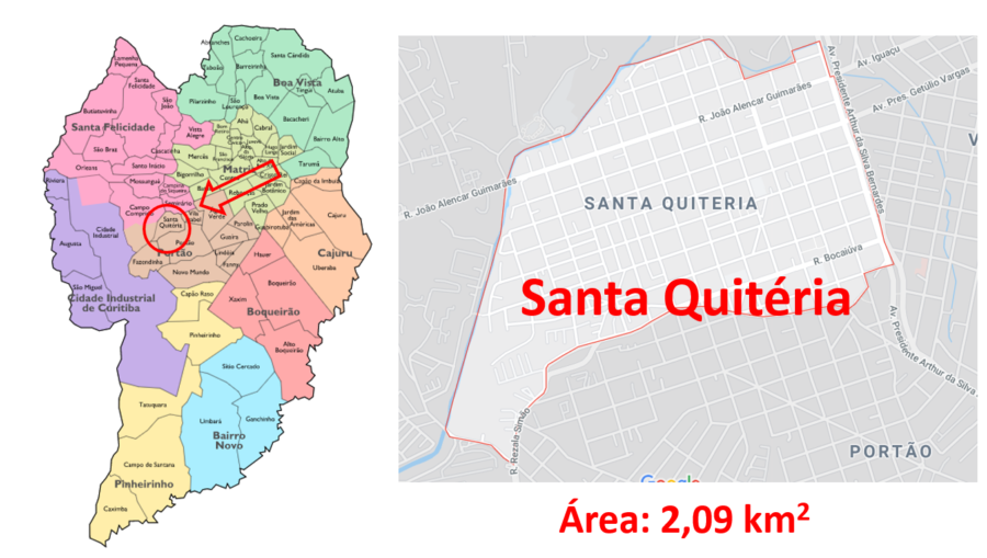 Mapa do bairro Santa Quitéria em Curitiba (PR).