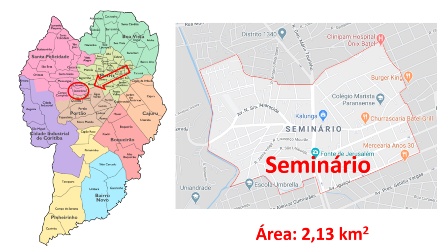 Mapa do bairro Seminário em Curitiba (PR).