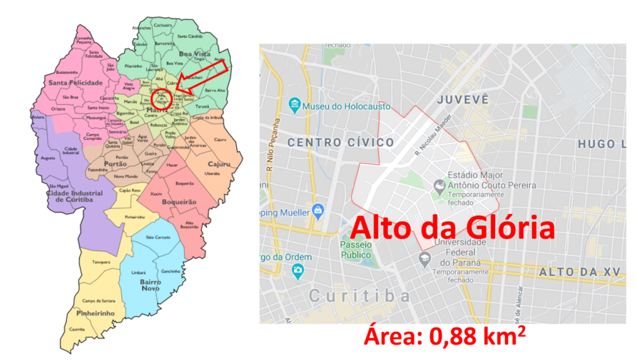 Mapa do menor bairro de Curitiba: o Alto da Glória.