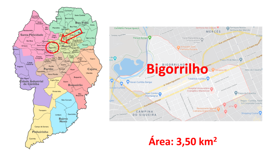 Mapa do bairro Bigorrilho (Champagnat) em Curitiba (PR).