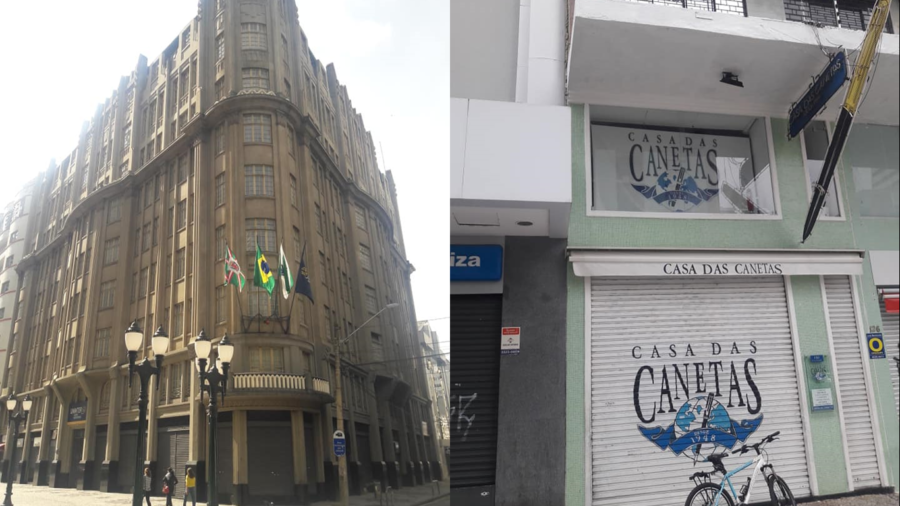 Edifício Garcez (1929) e a tradicional Casa das Canetas no calcadão das Rua das Flores.