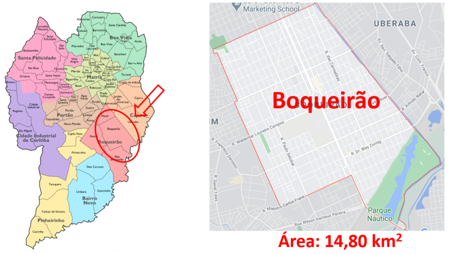 Mapa do bairro Boqueirão em Curitiba