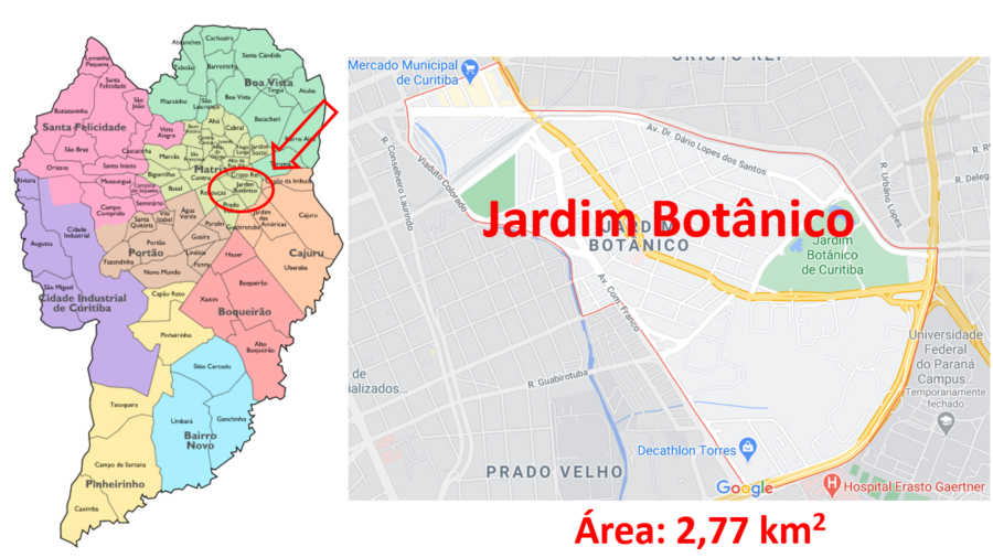 Mapa do bairro Jardim Botânico em Curitiba (PR).