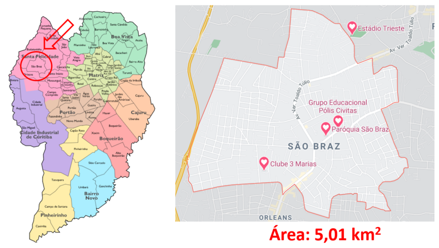 Mapa do bairro São Braz em Curitiba, paraná